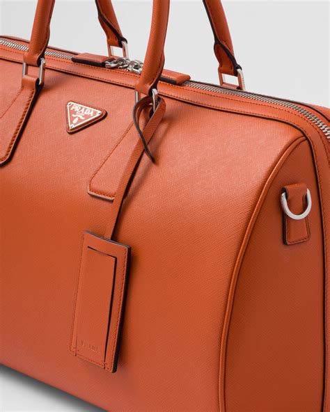 Papaya Saffiano Leather Travel Bag 